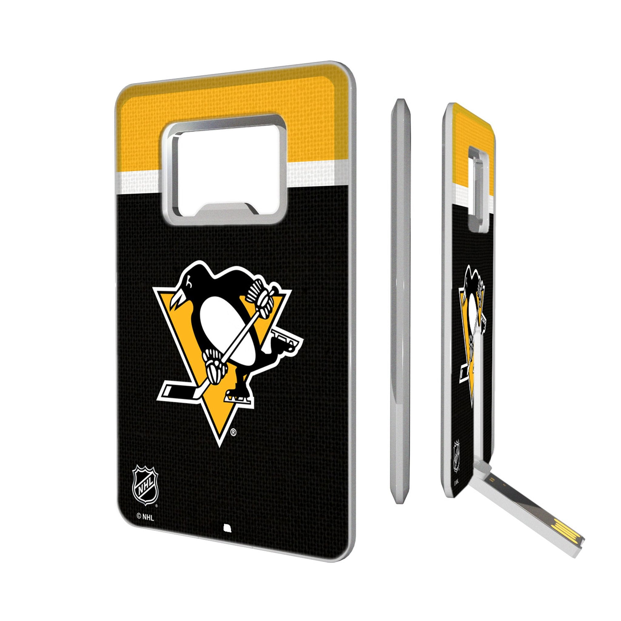 Pittsburgh Penguins Stripe Credit Card USB Drive with Bottle Opener 32GB - Sports Gifts, Sports Memorabilia, Sports Collectibles, Fan Shop