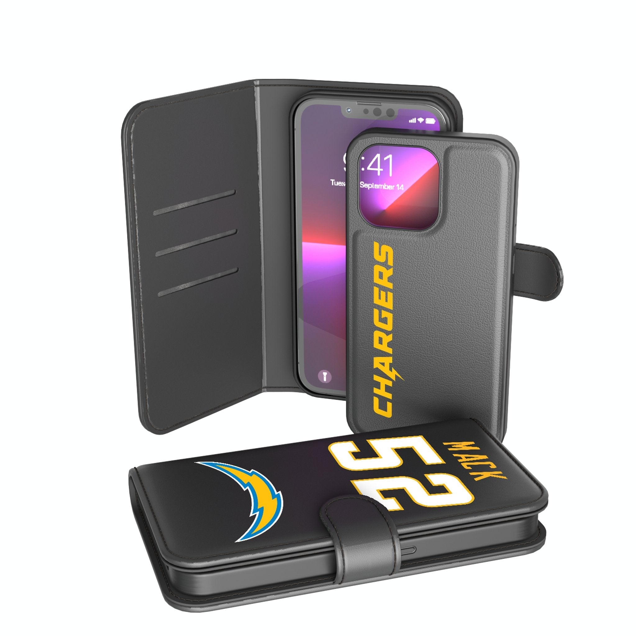 Khalil Mack Los Angeles Chargers 52 Ready Wallet Phone Case - Sports Gifts, Sports Memorabilia, Sports Collectibles, Fan Shop