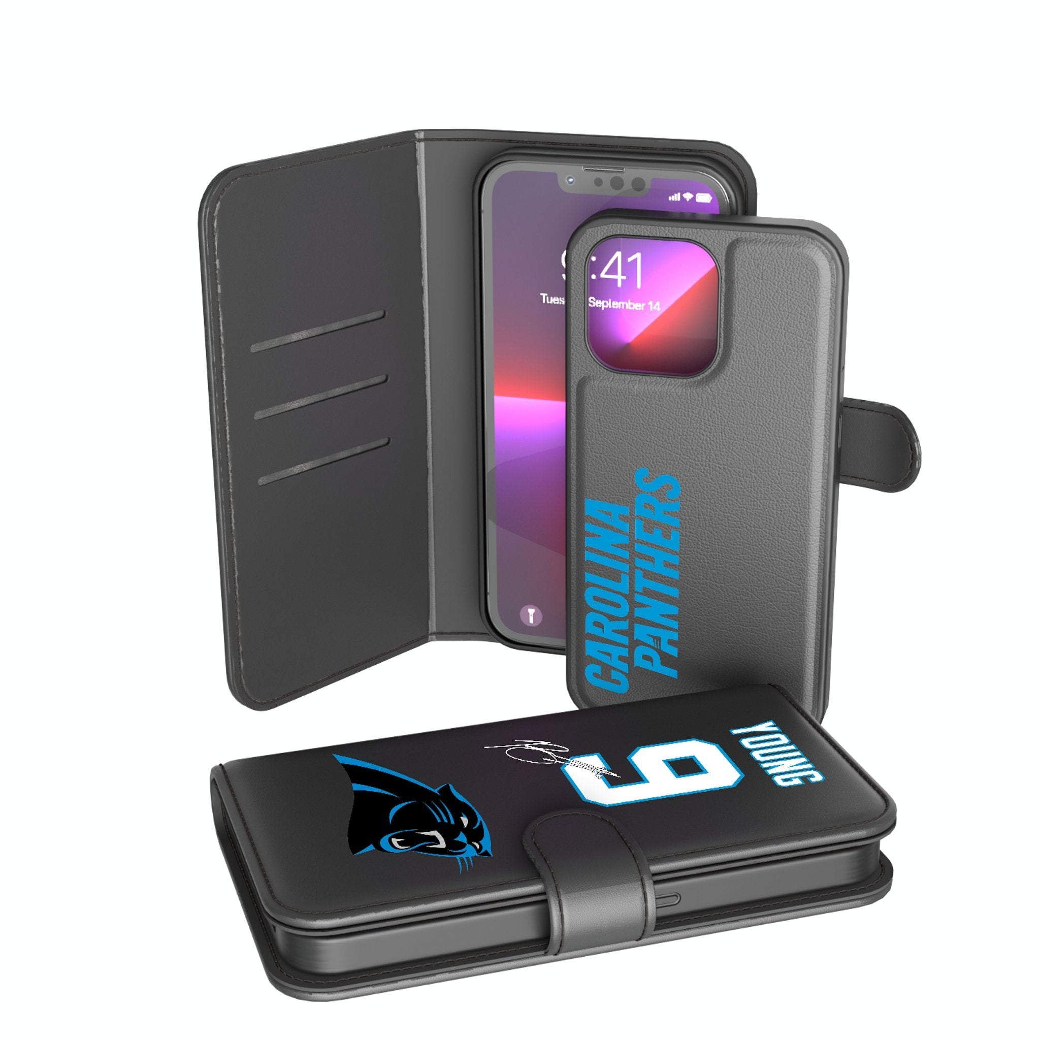 Bryce Young Carolina Panthers 9 Ready Wallet Phone Case - Sports Gifts, Sports Memorabilia, Sports Collectibles, Fan Shop
