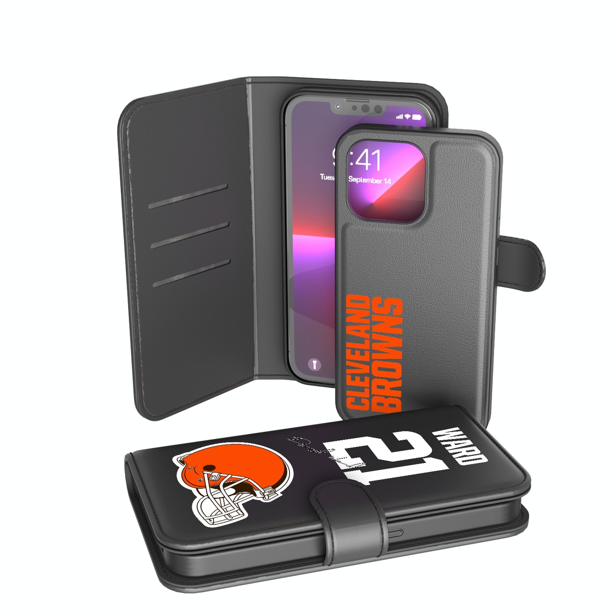 Denzel Ward Cleveland Browns 21 Ready Wallet Phone Case - Sports Gifts, Sports Memorabilia, Sports Collectibles, Fan Shop