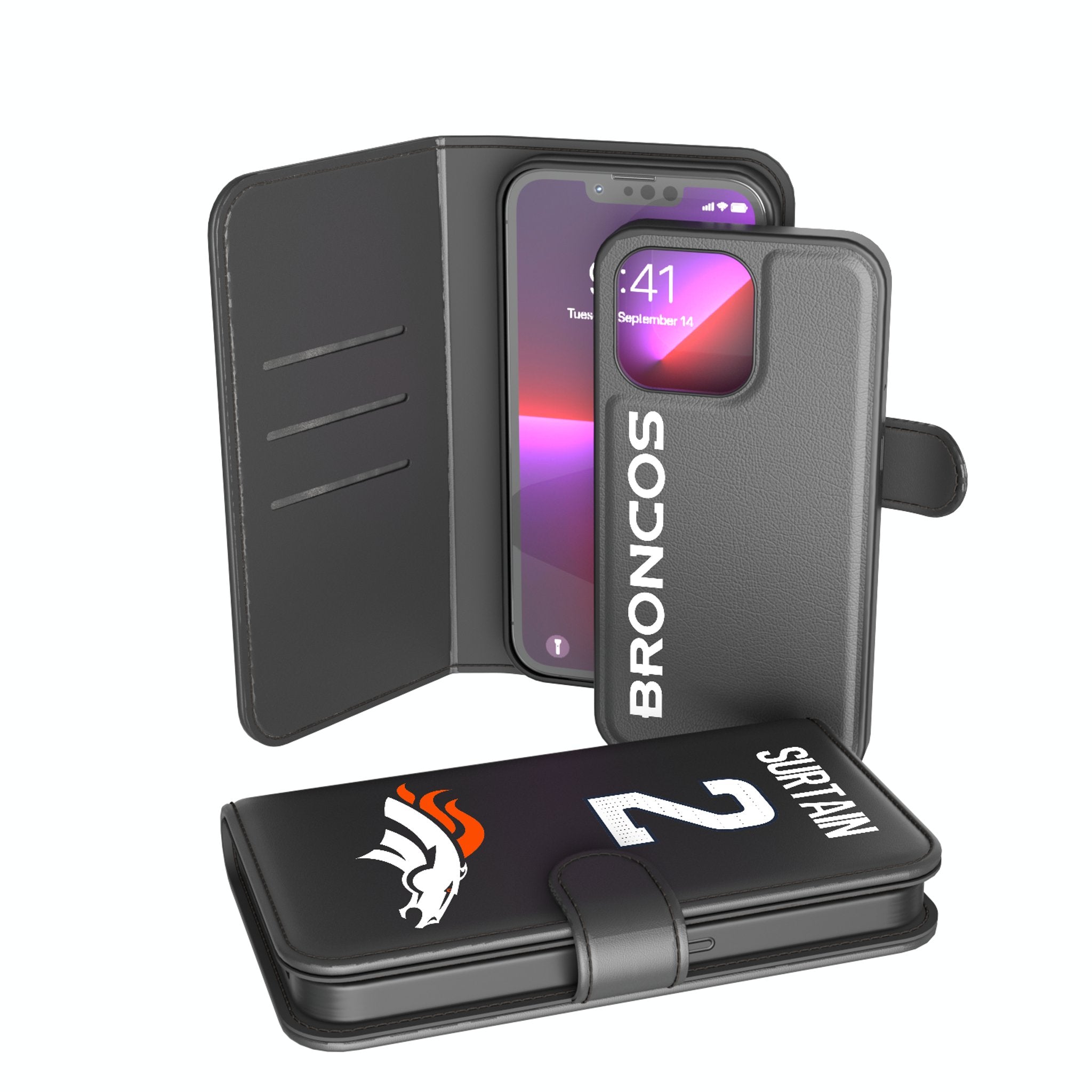 Pat Surtain II Denver Broncos 2 Game Tactic Wallet Phone Case for Apple iPhone - Sports Gifts, Sports Memorabilia, Sports Collectibles, Fan Shop