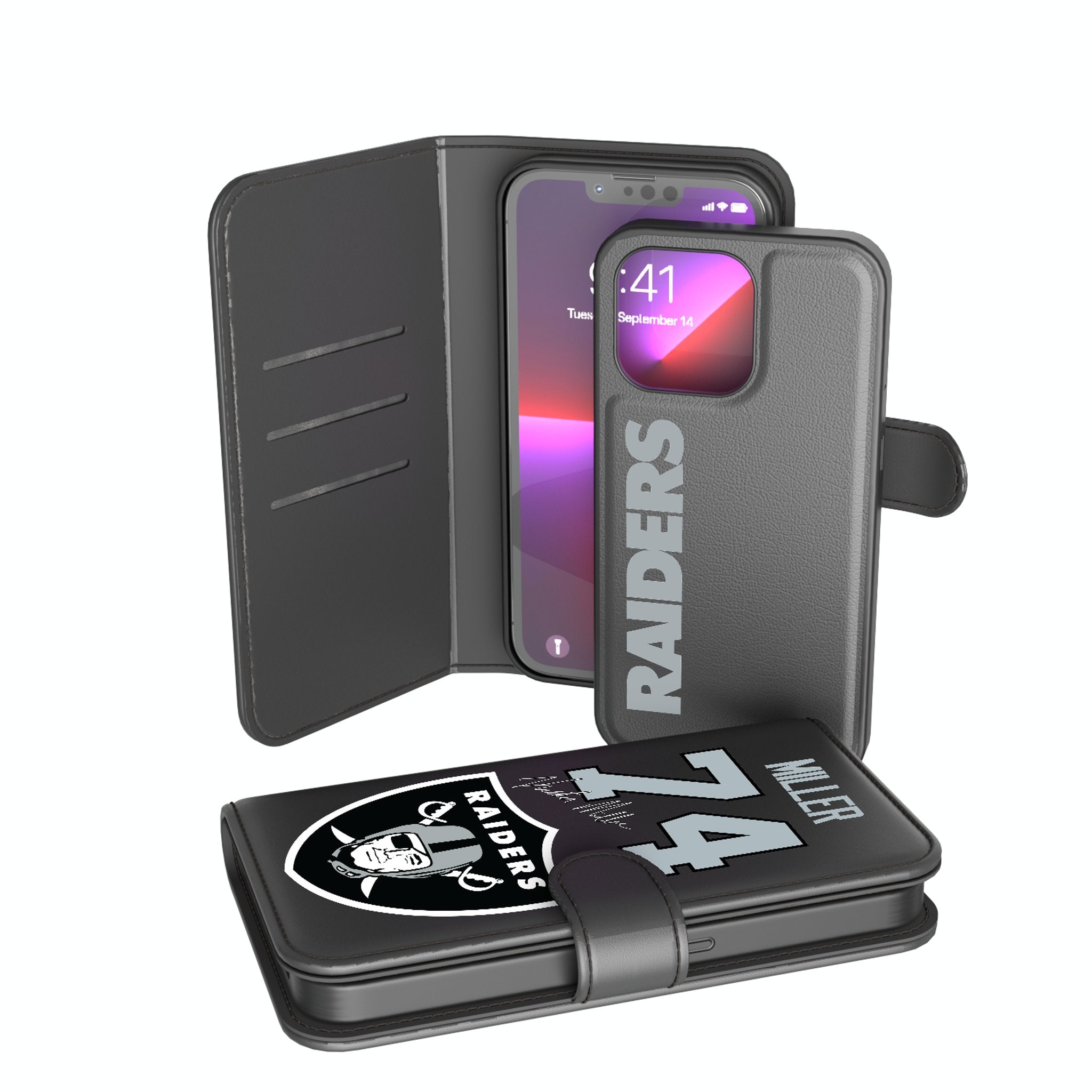 Kolton Miller Las Vegas Raiders 74 Ready Wallet Phone Case - Sports Gifts, Sports Memorabilia, Sports Collectibles, Fan Shop
