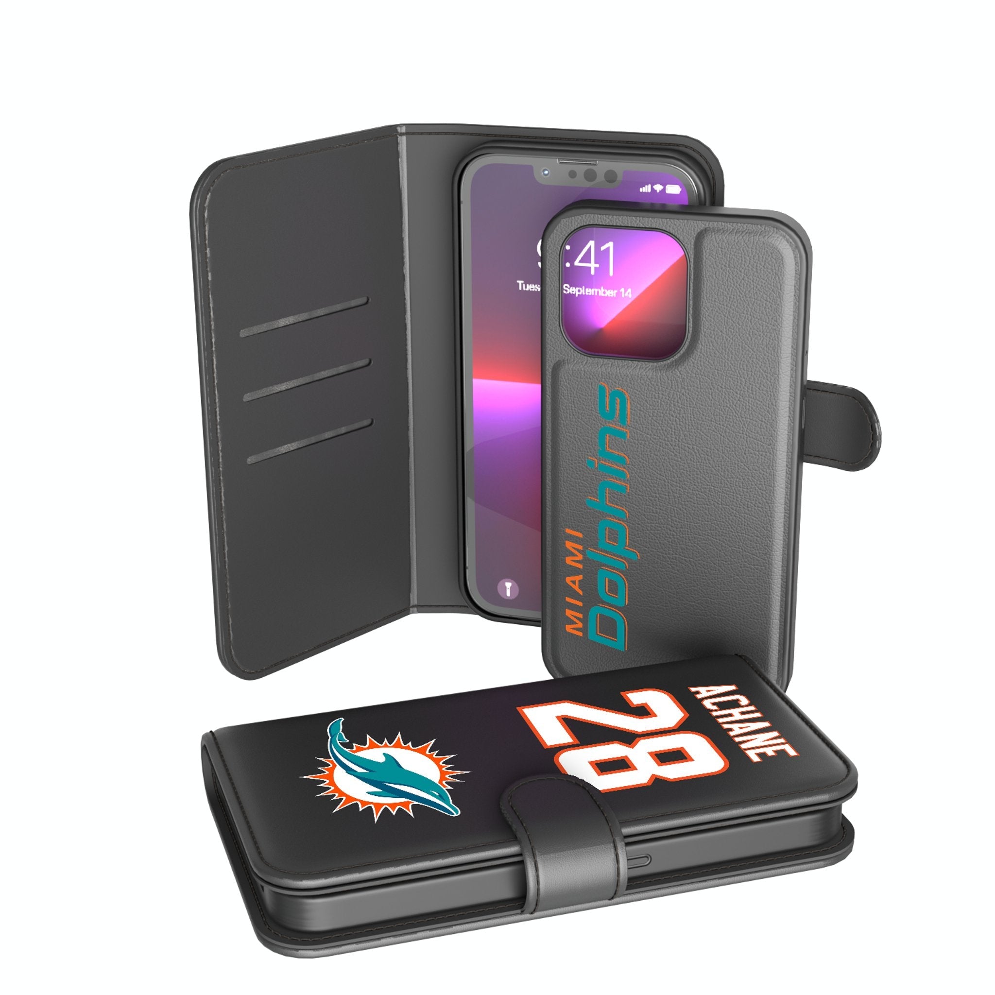 De'Von Achane Miami Dolphins 28 Ready Wallet Phone Case - Sports Gifts, Sports Memorabilia, Sports Collectibles, Fan Shop