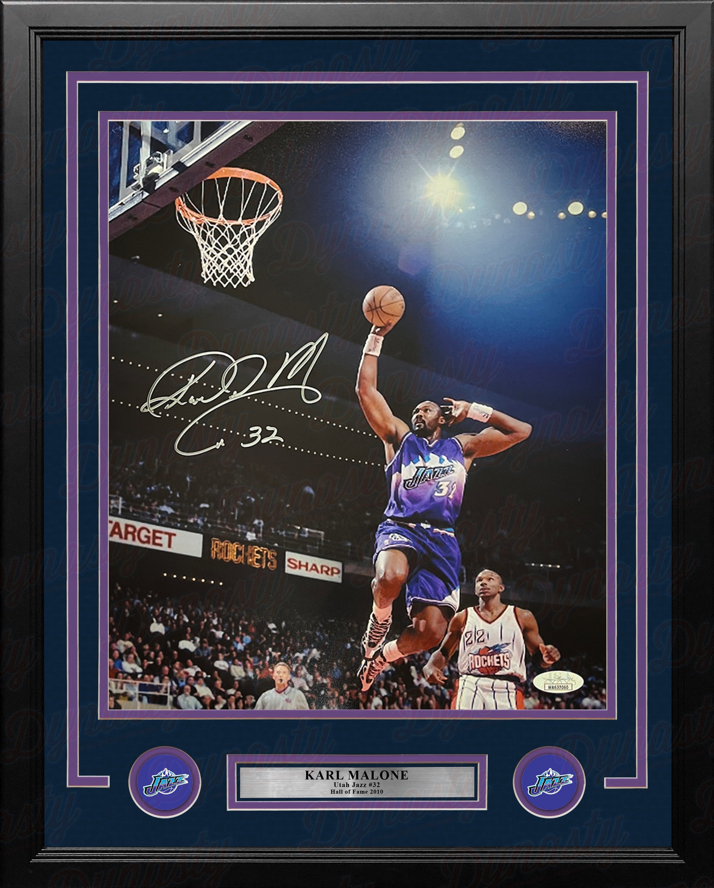 Karl Malone in Action Utah Jazz Autographed 16" x 20" Framed Basketball Photo - Sports Collectibles, Sports Memorabilia, Sports Fan Shop, Sports Gifts