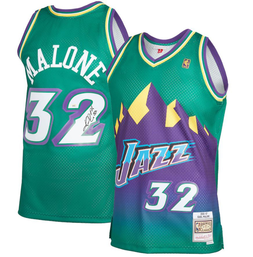 Karl Malone Utah Jazz Autographed Mitchell & Ness Green Basketball Jersey - Sports Collectibles, Sports Memorabilia, Sports Fan Shop, Sports Gifts