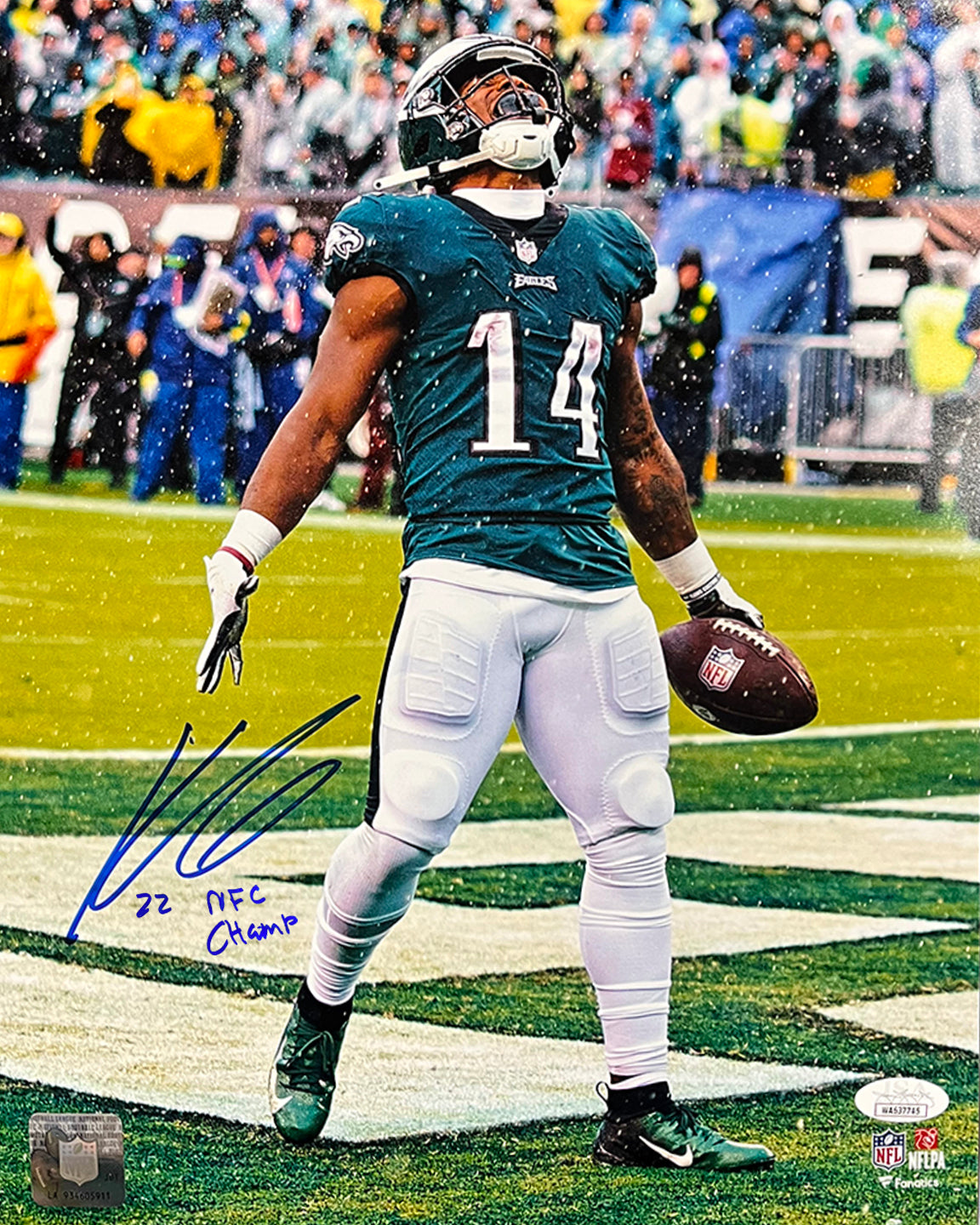 Kenneth Gainwell Touchdown Celebration Philadelphia Eagles Autographed Football Photo - Sports Collectibles, Sports Memorabilia, Sports Fan Shop, Sports Gifts