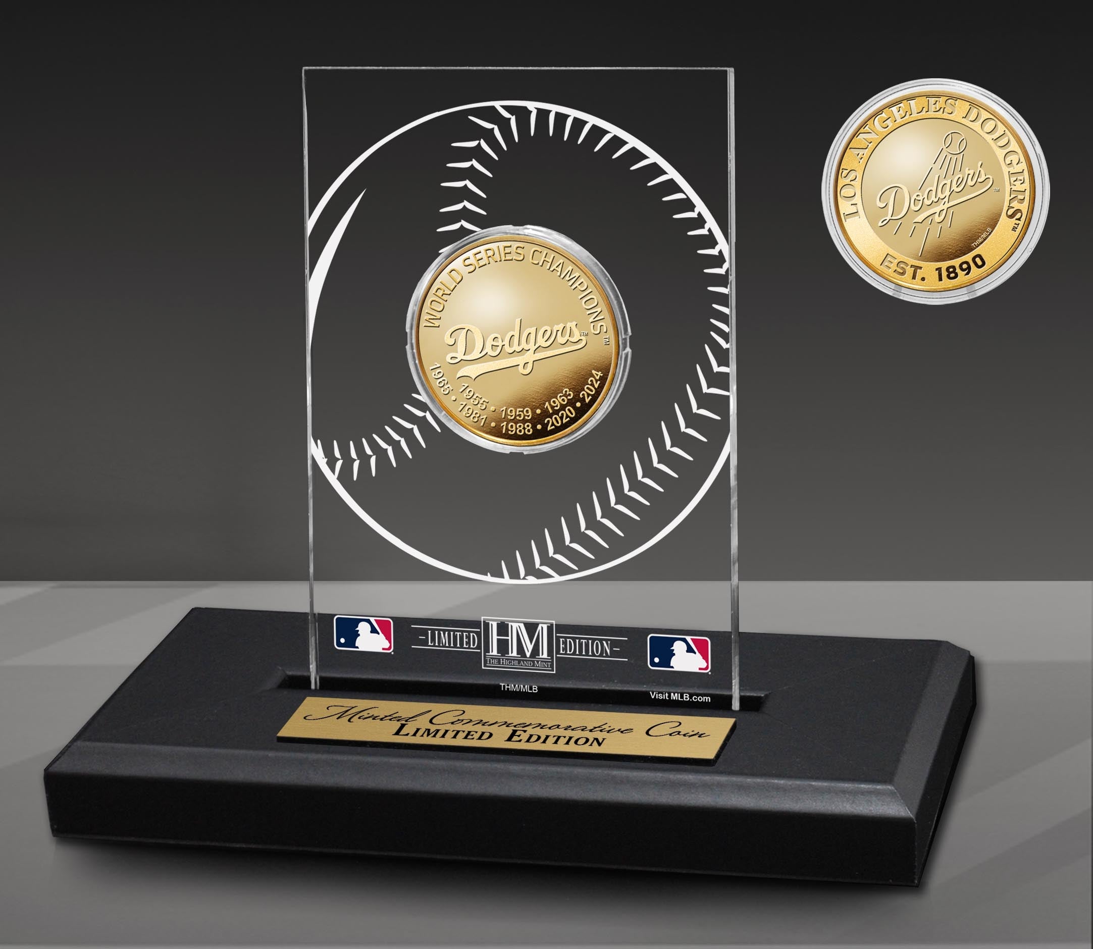 LA Dodgers 8-Time World Series Champions Gold Coin in Desk Top Display - Sports Collectibles, Sports Memorabilia, Sports Fan Shop, Sports Gifts
