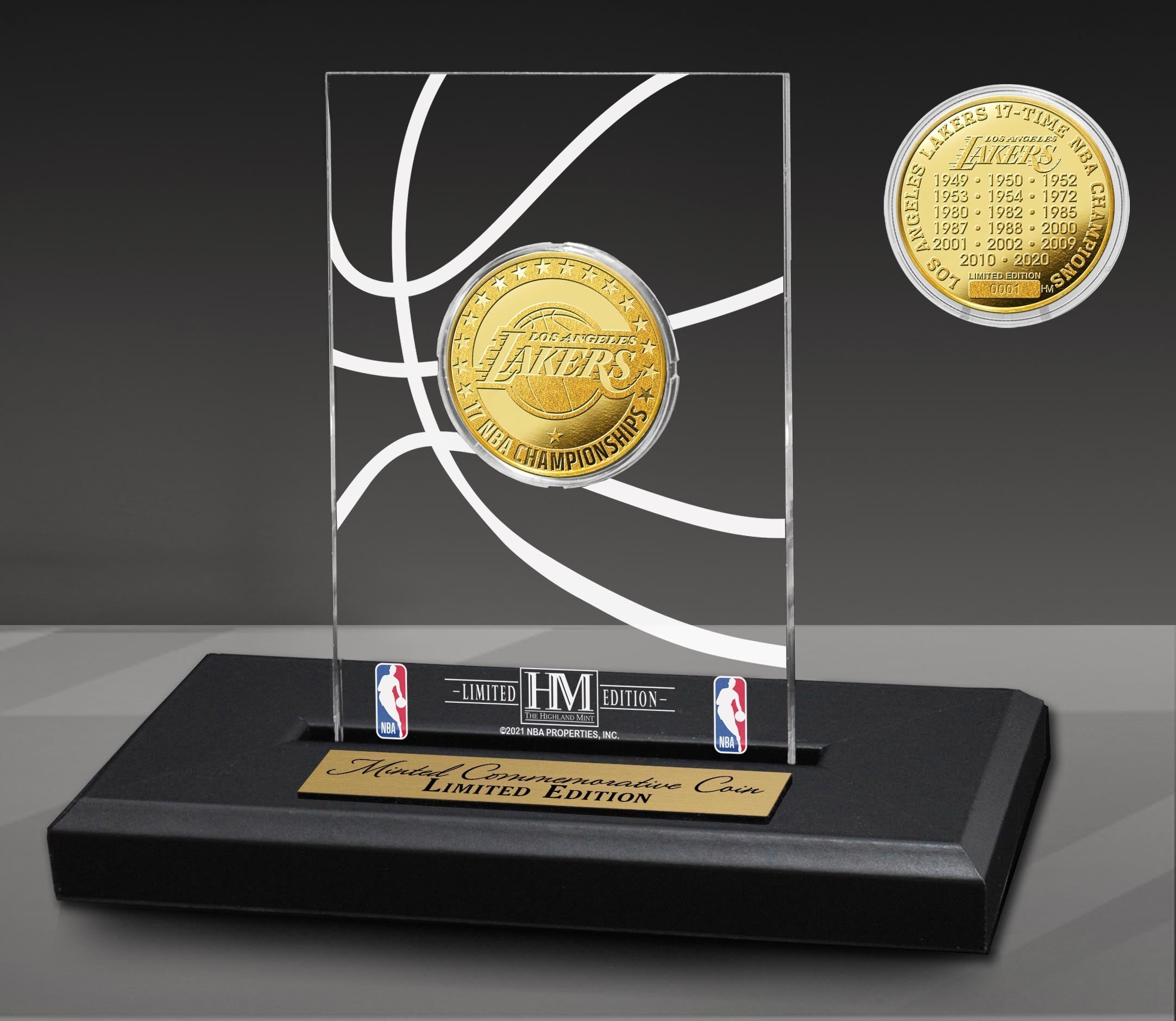 Los Angeles Lakers 17-Time Gold Coin Acrylic Desk Top - Sports Collectibles, Sports Memorabilia, Sports Fan Shop, Sports Gifts