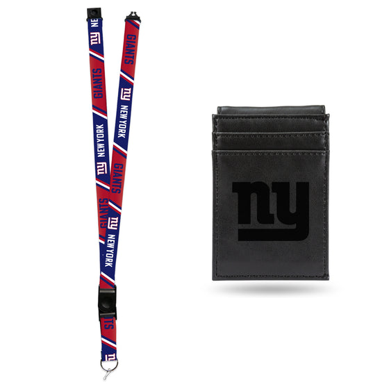 NFL Football New York Giants Black Front Pocket Wallet Set - Great Men's Gift