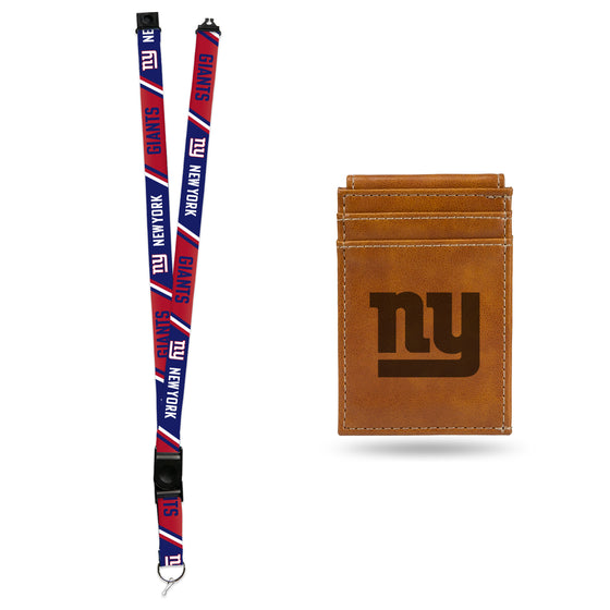 NFL Football New York Giants Brown Front Pocket Wallet Set - Great Men's Gift