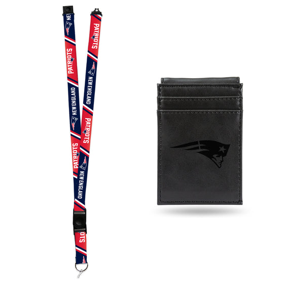 NFL Football New England Patriots Black Front Pocket Wallet Set - Great Men's Gift