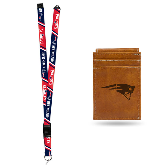 NFL Football New England Patriots Brown Front Pocket Wallet Set - Great Men's Gift