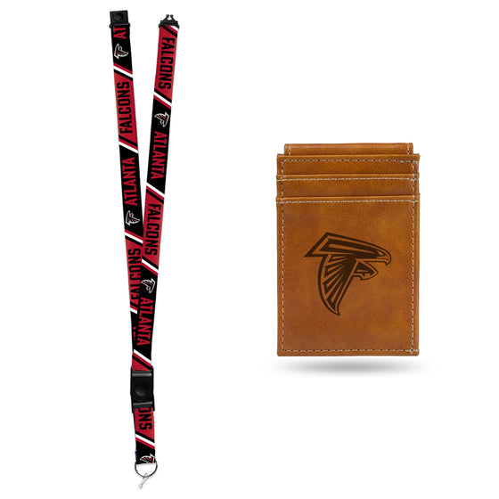 NFL Football Atlanta Falcons Brown Front Pocket Wallet Set - Great Men's Gift