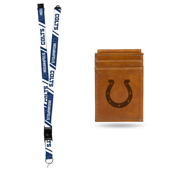 NFL Football Indianapolis Colts Brown Front Pocket Wallet Set - Great Men's Gift