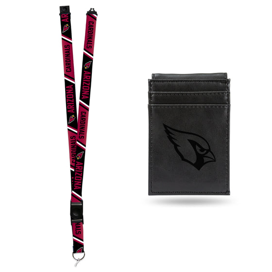 NFL Football Arizona Cardinals Black Front Pocket Wallet Set - Great Men's Gift