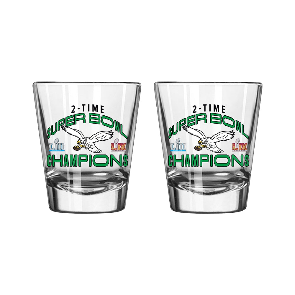 Super Bowl LIX & LII Champions 2oz Shot Glass - Kelly Green - Sports Collectibles, Sports Memorabilia, Sports Fan Shop, Sports Gifts
