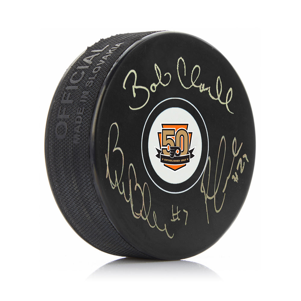 LCB Line (Bob Clarke/Bill Barber/Reggie Leach) Autographed Philadelphia Flyers 50th Anniversary Puck - Sports Collectibles, Sports Memorabilia, Sports Fan Shop, Sports Gifts