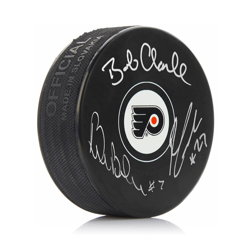 LCB Line (Bob Clarke, Bill Barber, Reggie Leach) Autographed Philadelphia Flyers Hockey Logo Puck - Sports Collectibles, Sports Memorabilia, Sports Fan Shop, Sports Gifts