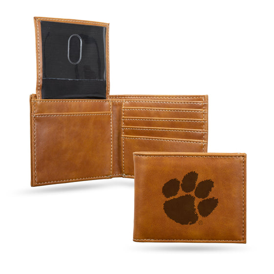 NCAA  Clemson Tigers Brown Laser Engraved Bill-fold Wallet - Slim Design - Great Gift