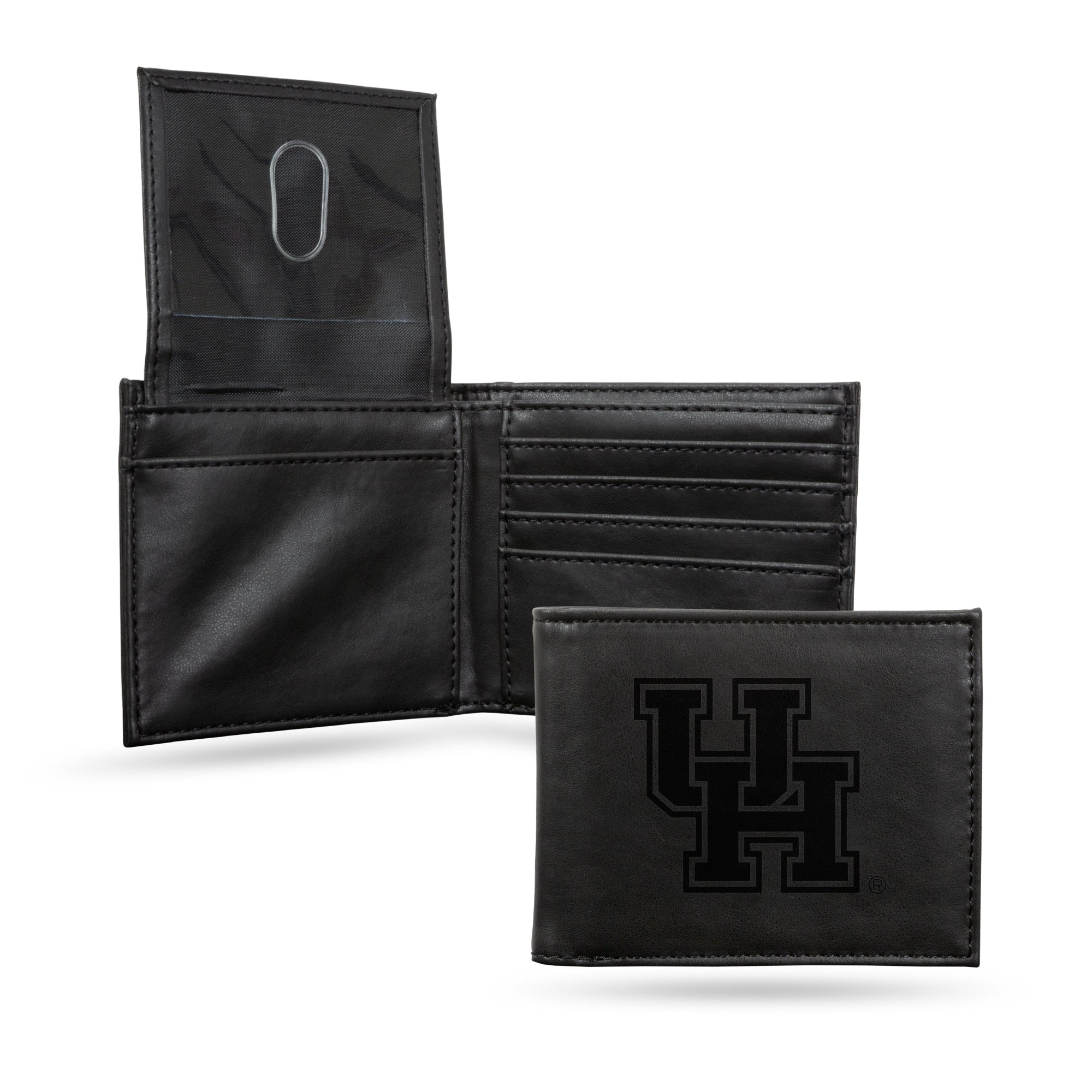 NCAA  Houston Cougars Black Laser Engraved Bill-fold Wallet - Slim Design - Great Gift