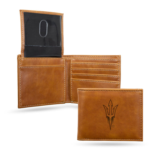 NCAA  Arizona State Sun Devils Brown Laser Engraved Bill-fold Wallet - Slim Design - Great Gift