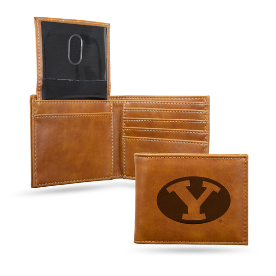 NCAA  BYU Cougars Brown Laser Engraved Bill-fold Wallet - Slim Design - Great Gift