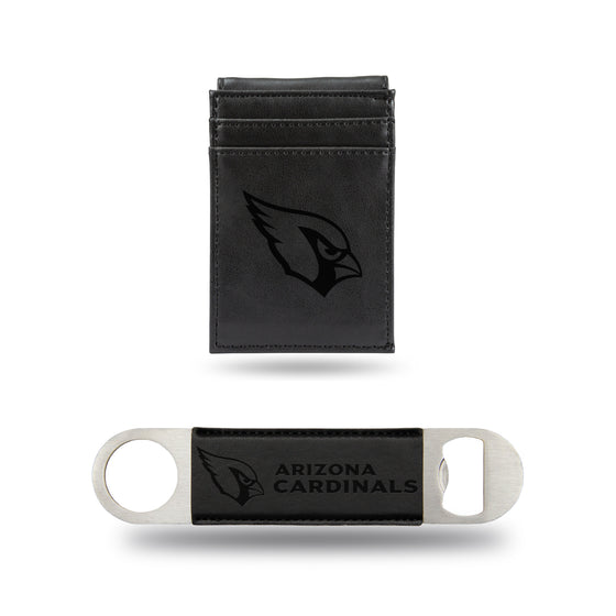 NFL Football Arizona Cardinals Black Laser Engraved Front Pocket Wallet & Bar Blade - Slim/Light Weight - Great Gift Items