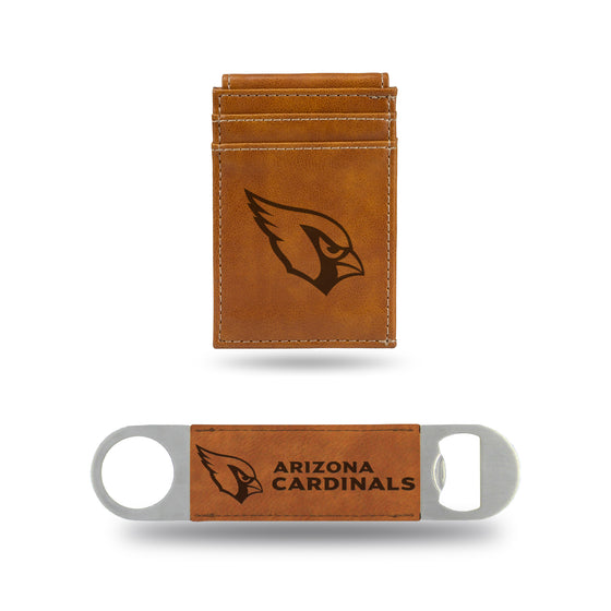 NFL Football Arizona Cardinals Brown Laser Engraved Front Pocket Wallet & Bar Blade - Slim/Light Weight - Great Gift Items