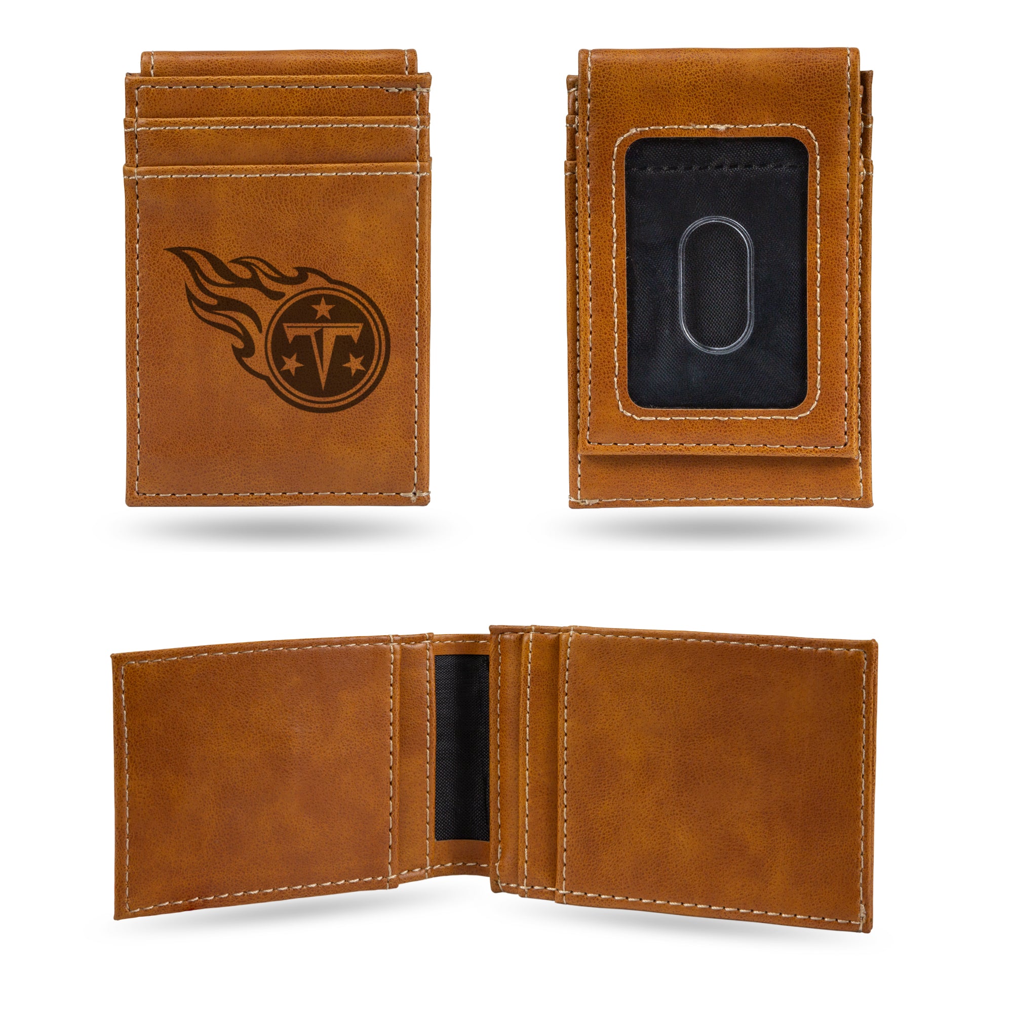 NFL Football Tennessee Titans Brown Laser Engraved Front Pocket Wallet - Compact/Comfortable/Slim
