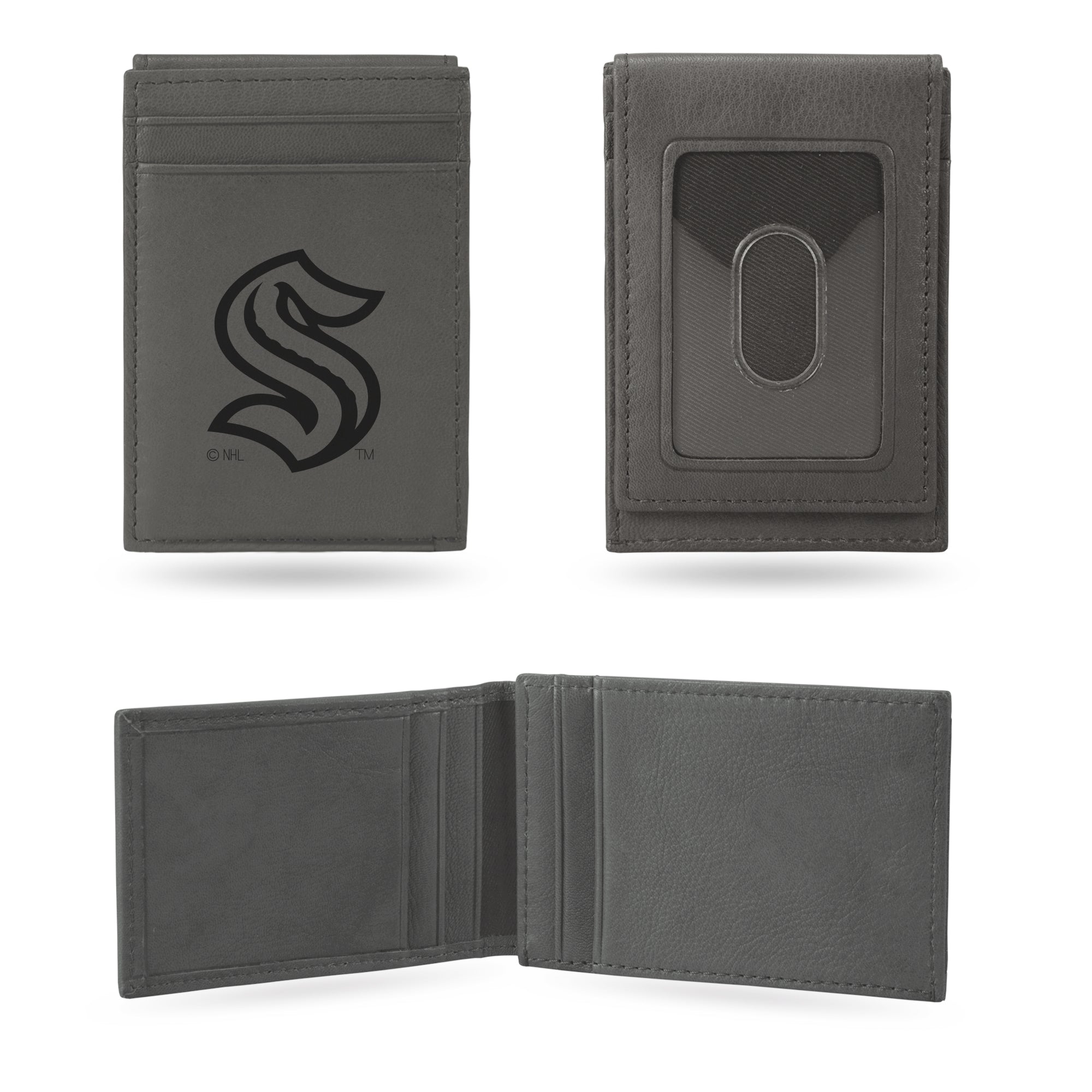 NHL Hockey Seattle Kraken Gray Laser Engraved Front Pocket Wallet - Compact/Comfortable/Slim