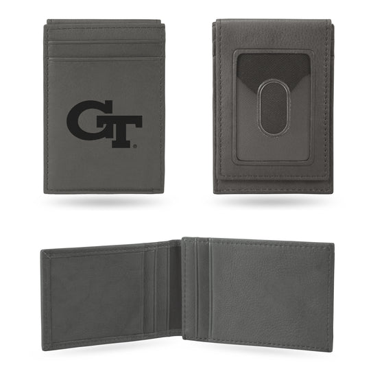 NCAA  Georgia Tech Yellow Jackets Gray Laser Engraved Front Pocket Wallet - Compact/Comfortable/Slim