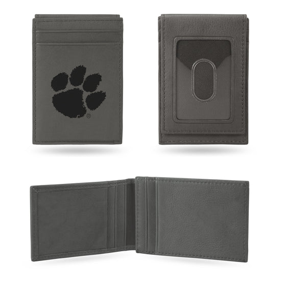 NCAA  Clemson Tigers Gray Laser Engraved Front Pocket Wallet - Compact/Comfortable/Slim