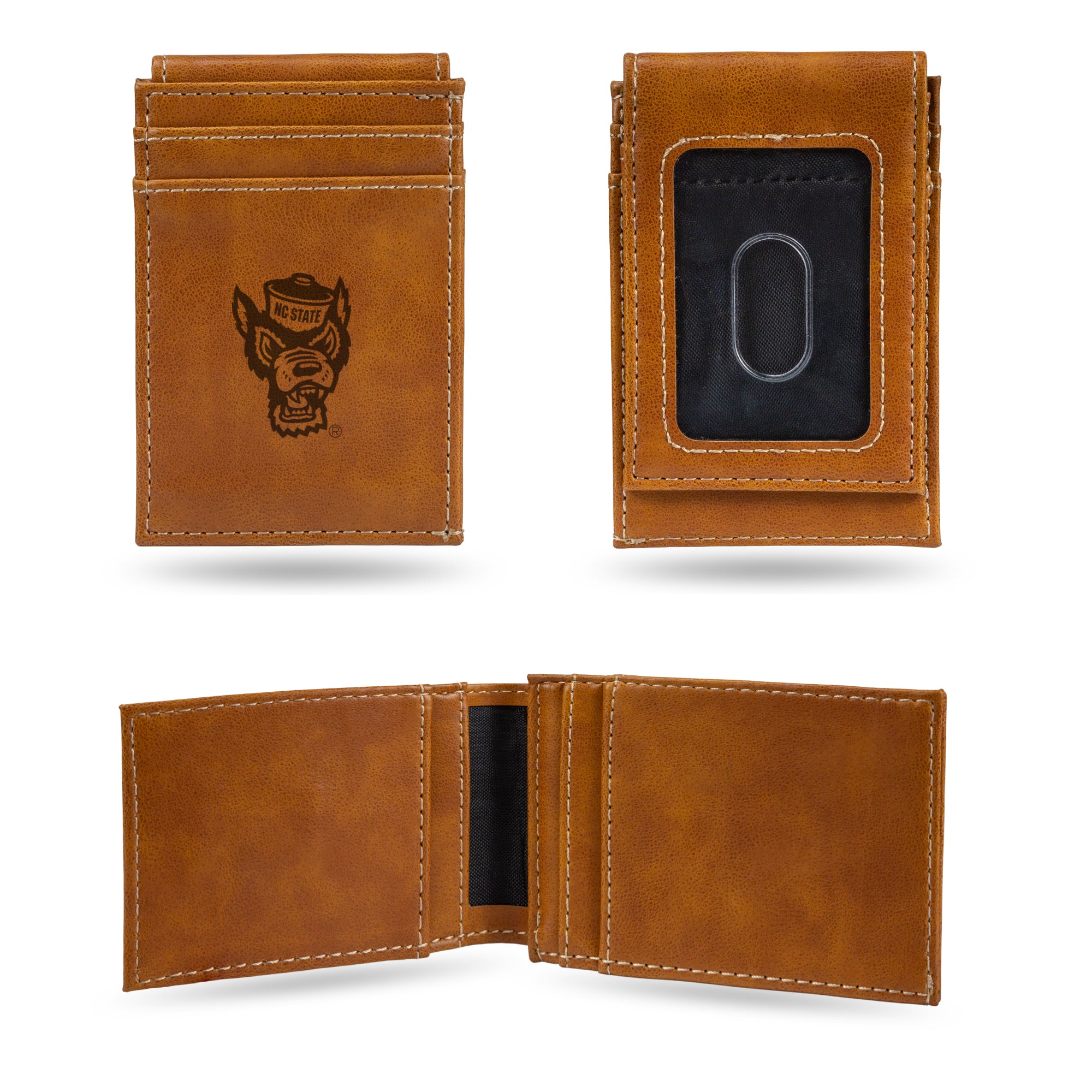 NCAA  North Carolina State Wolfpack Brown Laser Engraved Front Pocket Wallet - Compact/Comfortable/Slim