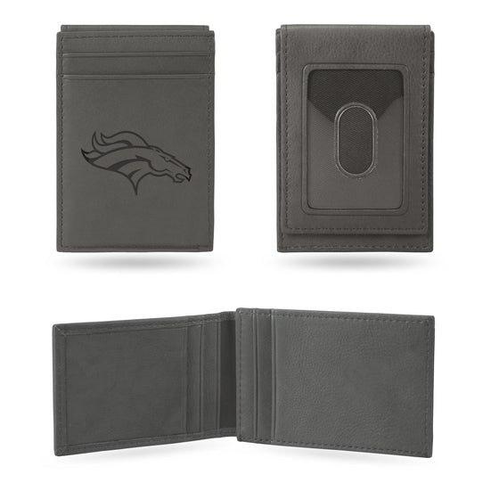 NFL Football Denver Broncos Gray Laser Engraved Front Pocket Wallet - Compact/Comfortable/Slim