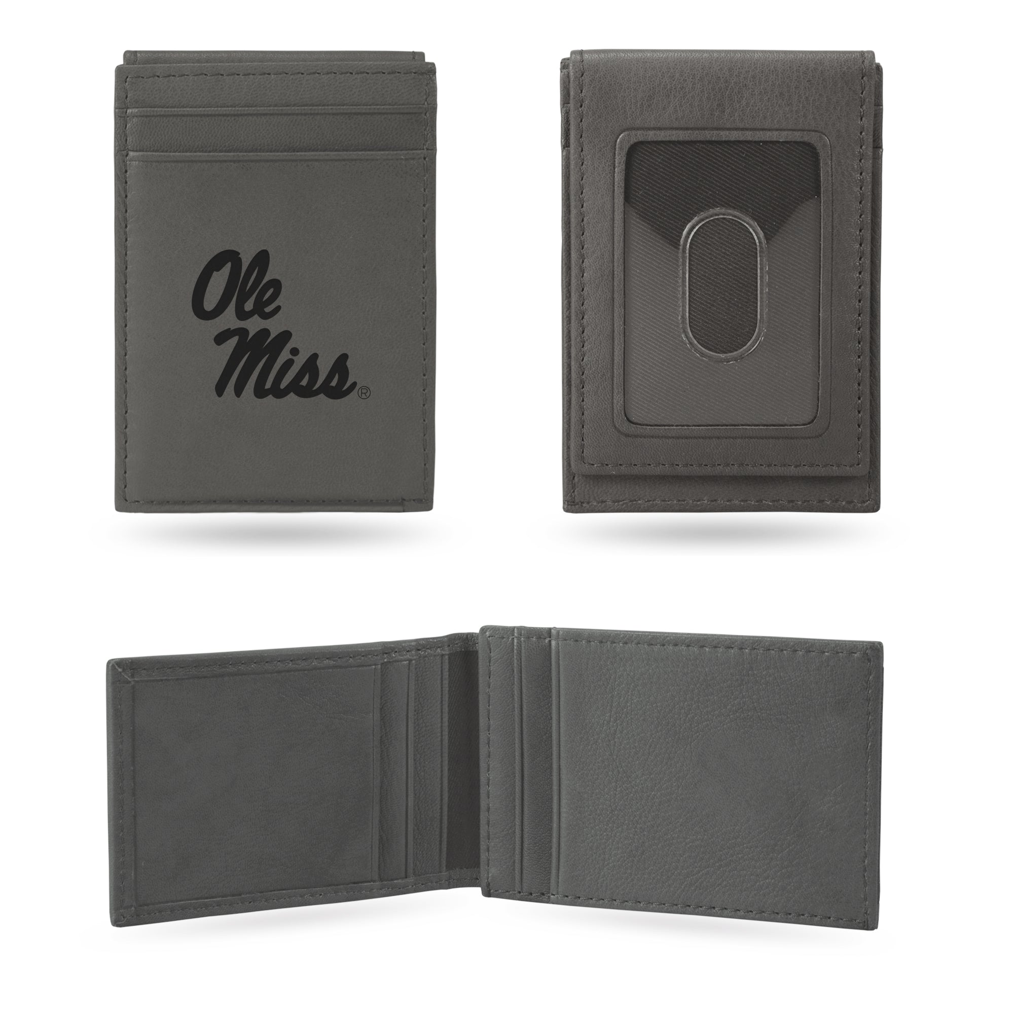 NCAA  Mississippi Rebels Gray Laser Engraved Front Pocket Wallet - Compact/Comfortable/Slim