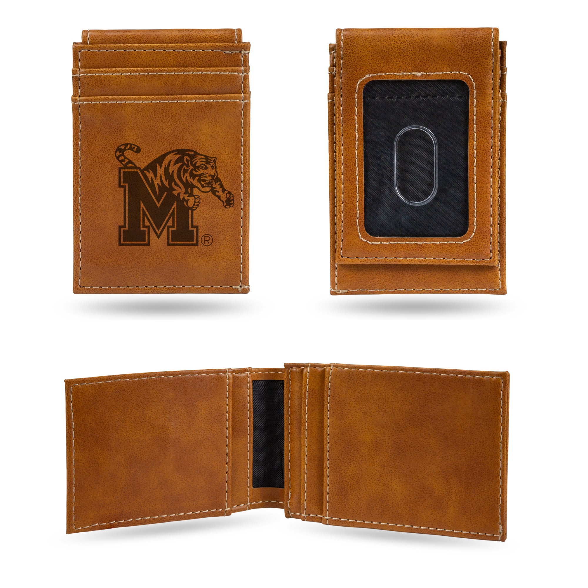 NCAA  Memphis Tigers Brown Laser Engraved Front Pocket Wallet - Compact/Comfortable/Slim