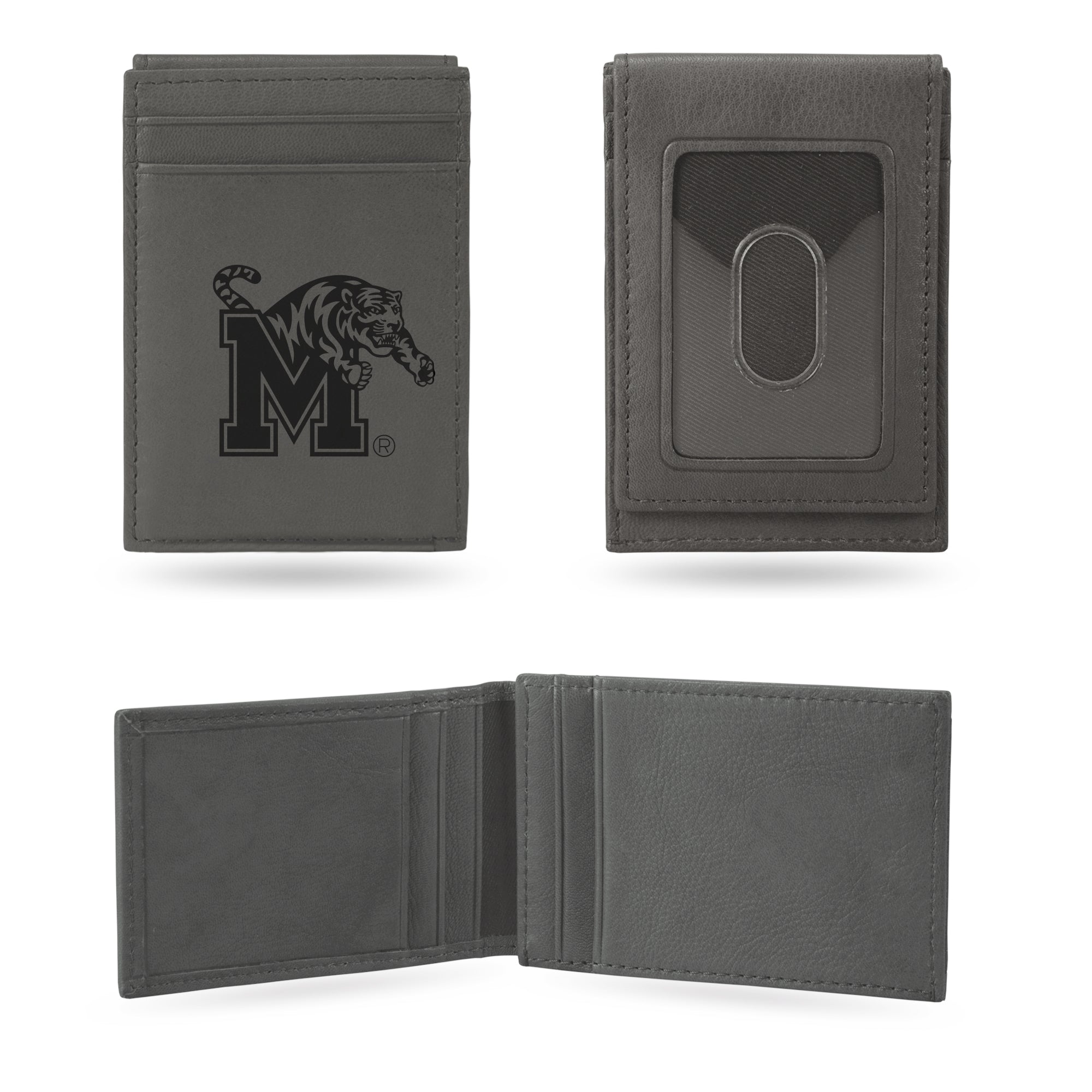 NCAA  Memphis Tigers Gray Laser Engraved Front Pocket Wallet - Compact/Comfortable/Slim
