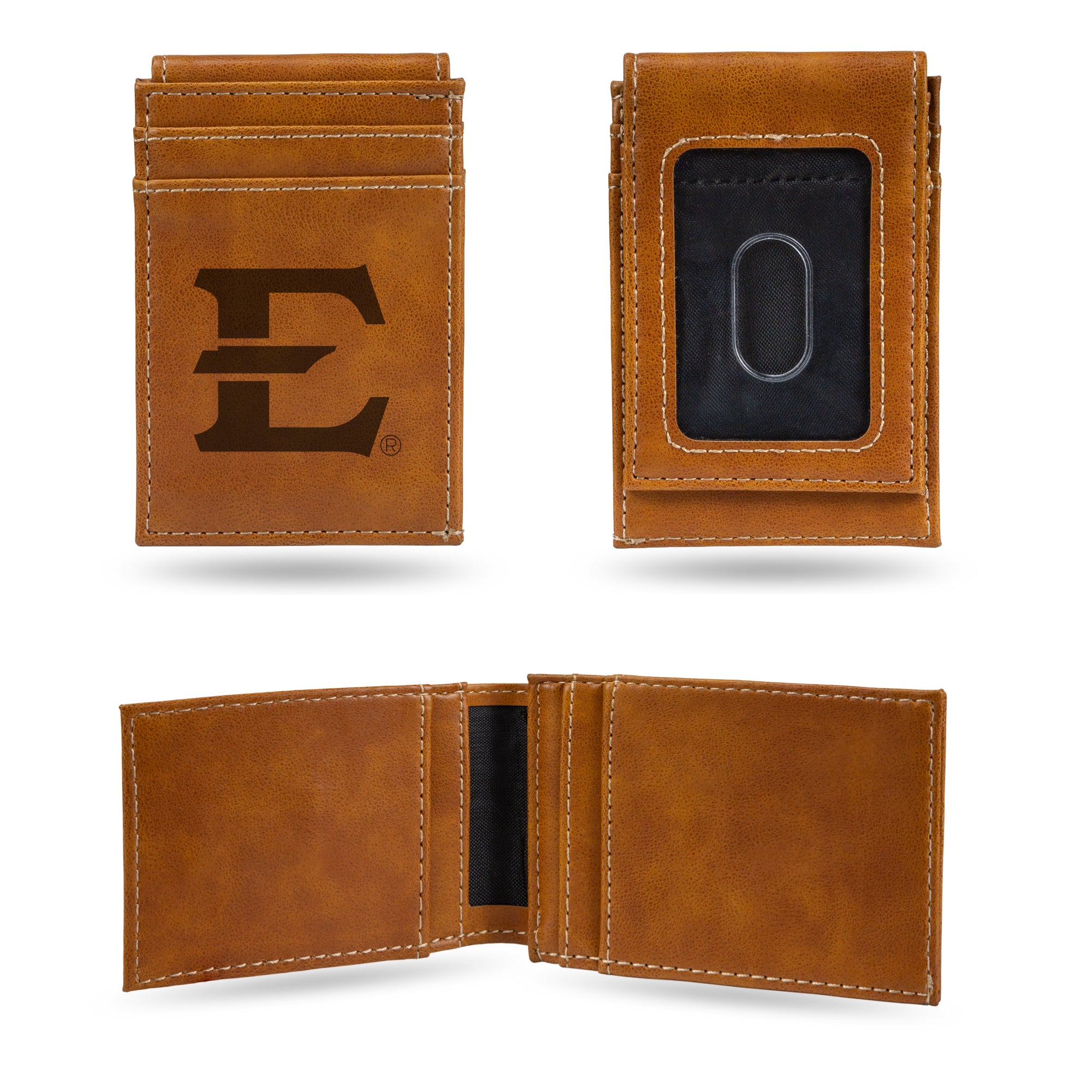 NCAA  East Tennessee State Buccaneers Brown Laser Engraved Front Pocket Wallet - Compact/Comfortable/Slim