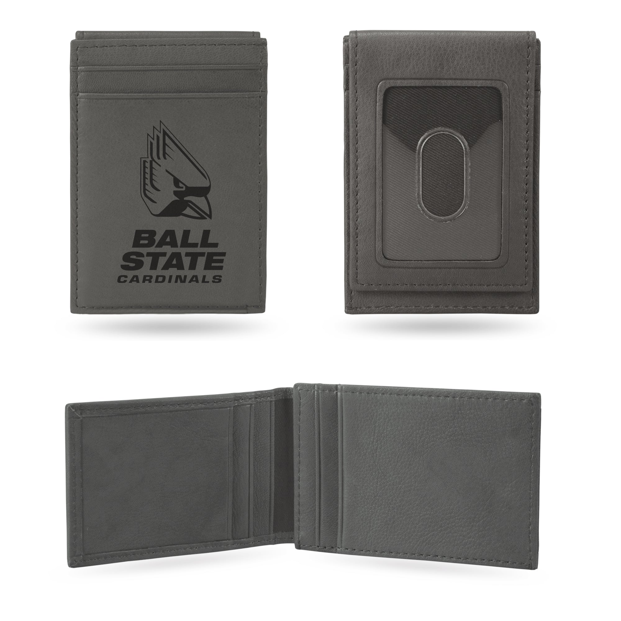 NCAA  Ball State Cardinals Gray Laser Engraved Front Pocket Wallet - Compact/Comfortable/Slim