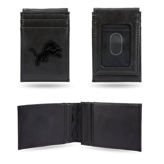 NFL Football Detroit Lions Black Laser Engraved Front Pocket Wallet - Compact/Comfortable/Slim