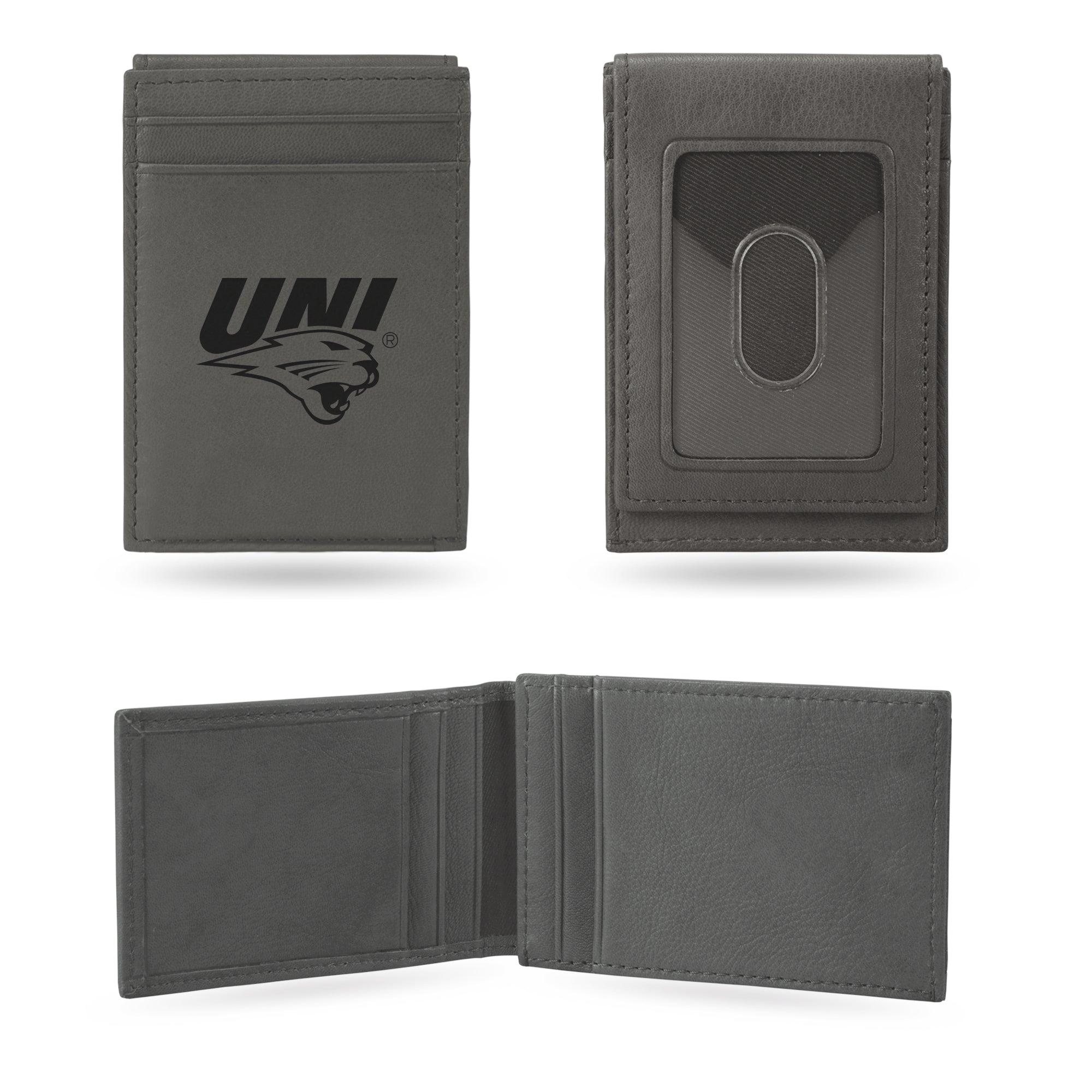 NCAA  Northern Iowa Panthers Gray Laser Engraved Front Pocket Wallet - Compact/Comfortable/Slim
