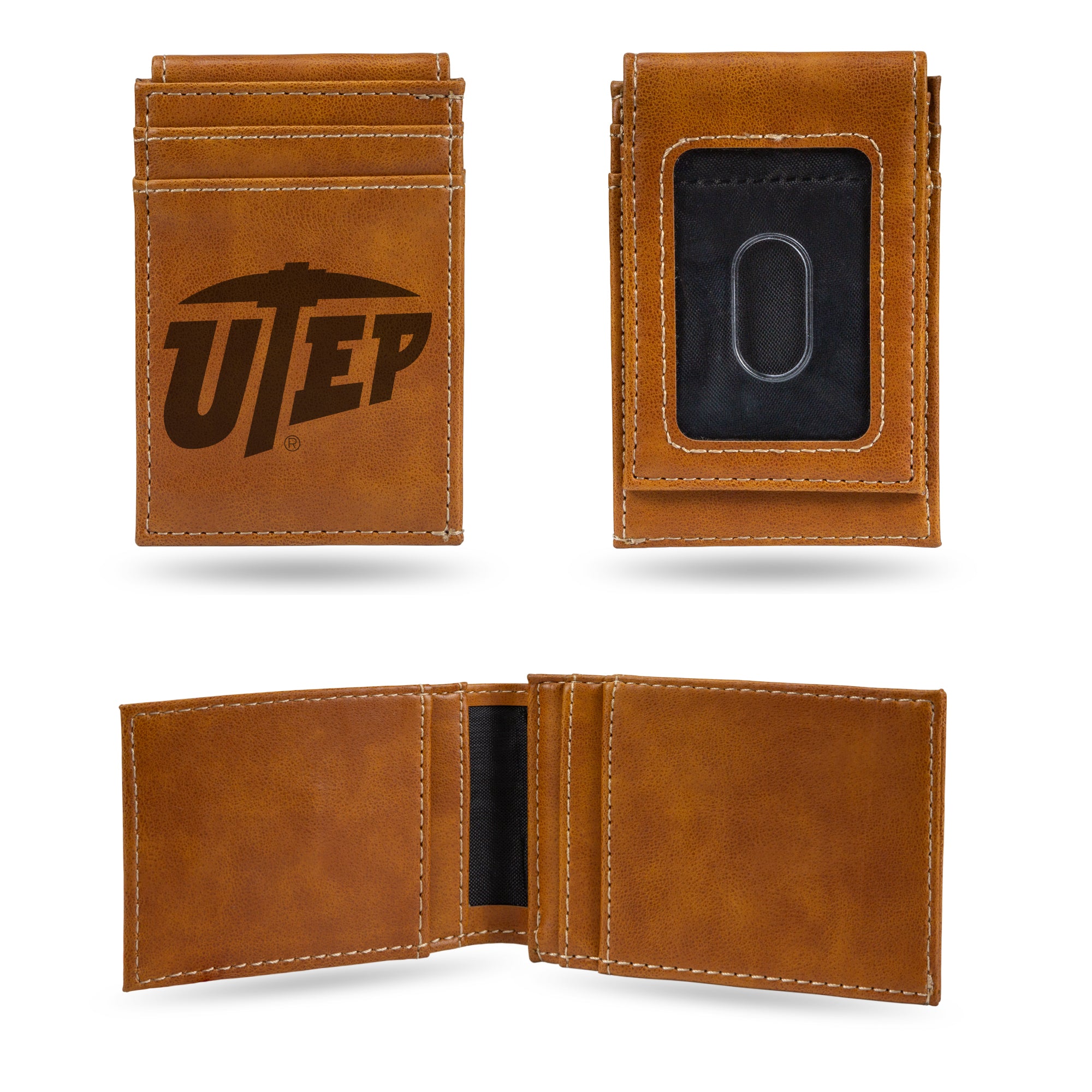 NCAA  Texas-El Paso Miners - UTEP Brown Laser Engraved Front Pocket Wallet - Compact/Comfortable/Slim
