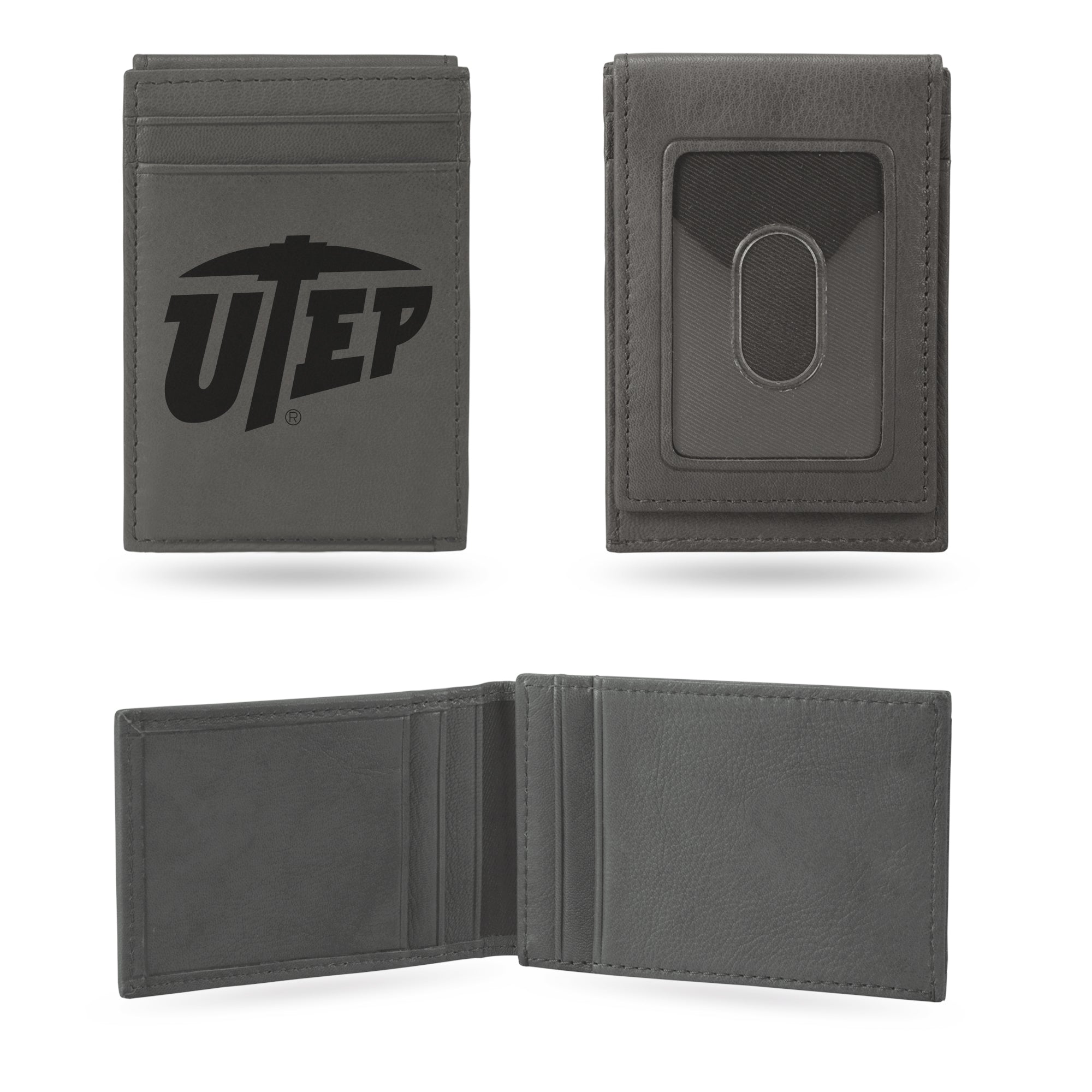 NCAA  Texas-El Paso Miners - UTEP Gray Laser Engraved Front Pocket Wallet - Compact/Comfortable/Slim