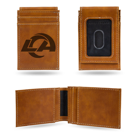 NFL Football Los Angeles Rams Brown Laser Engraved Front Pocket Wallet - Compact/Comfortable/Slim