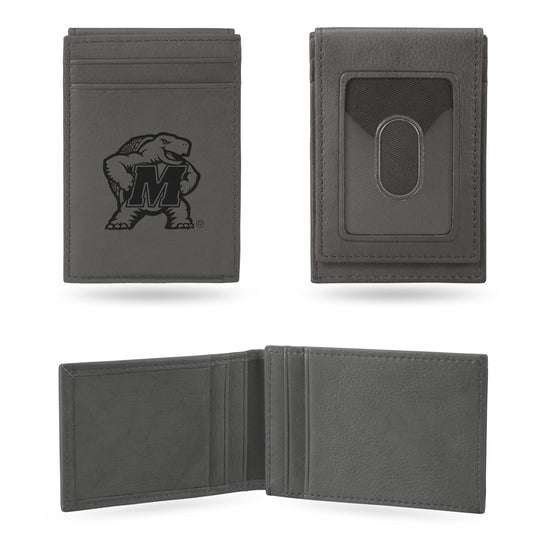 NCAA  Maryland Terrapins Gray Laser Engraved Front Pocket Wallet - Compact/Comfortable/Slim