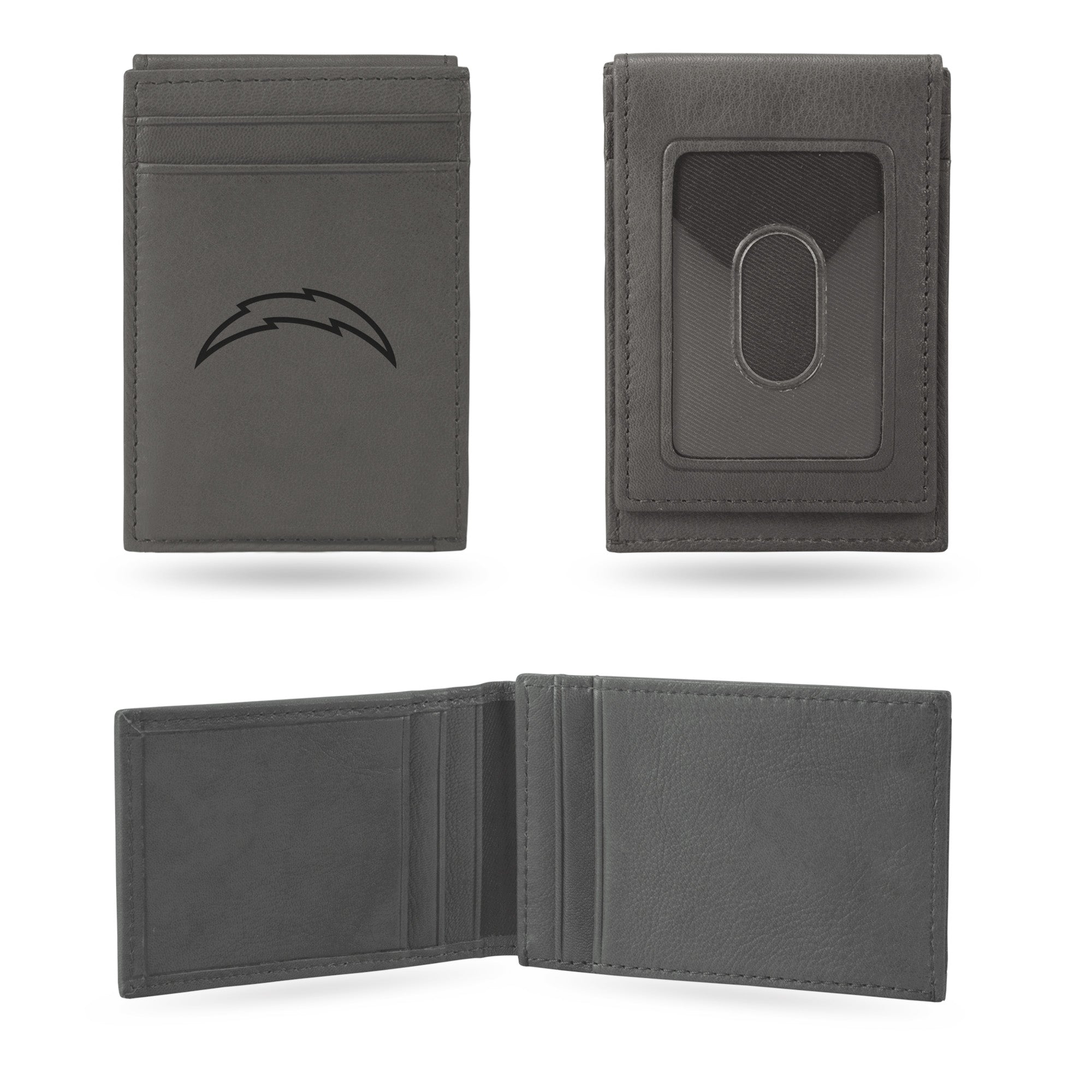 NFL Football Los Angeles Chargers Gray Laser Engraved Front Pocket Wallet - Compact/Comfortable/Slim