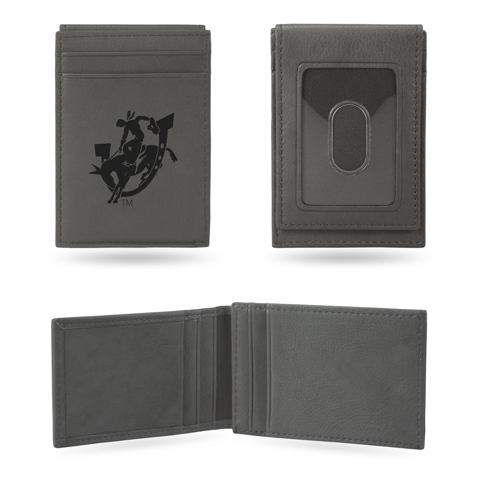 NCAA  Southern Arkansas Muleriders Gray Laser Engraved Front Pocket Wallet - Compact/Comfortable/Slim