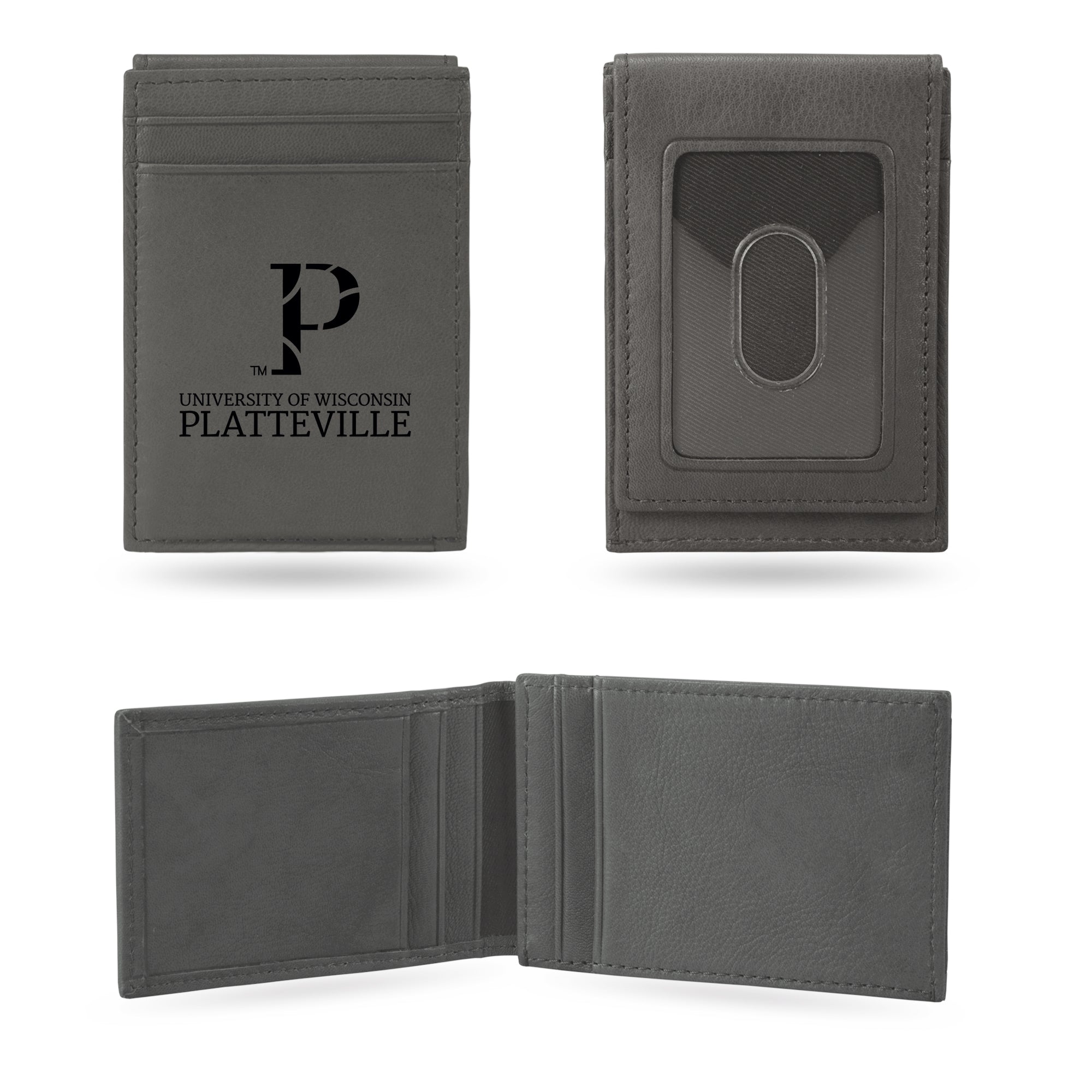 NCAA  Wisconsin-Platteville Pioneers Gray Laser Engraved Front Pocket Wallet - Compact/Comfortable/Slim