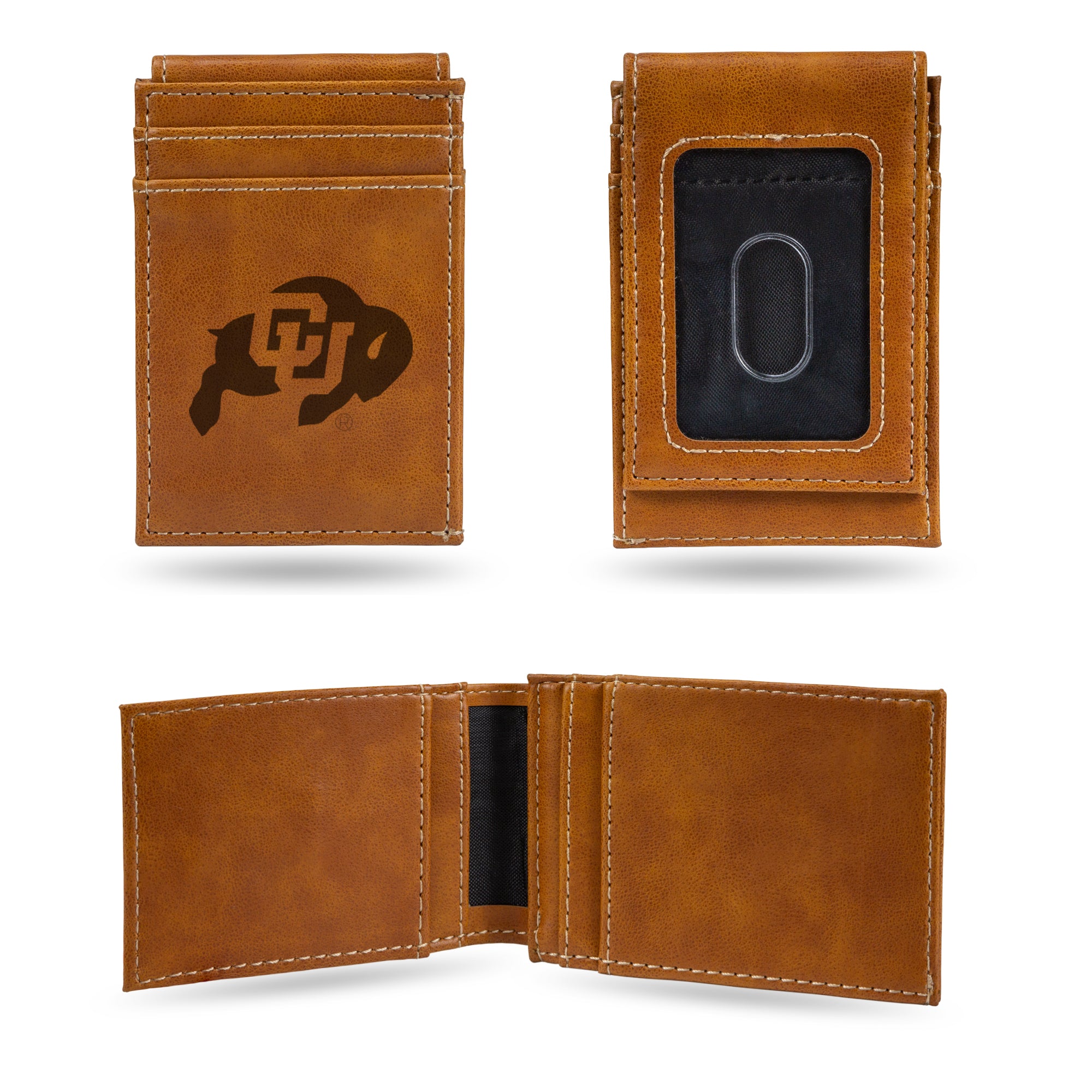 NCAA  Colorado Buffaloes Brown Laser Engraved Front Pocket Wallet - Compact/Comfortable/Slim