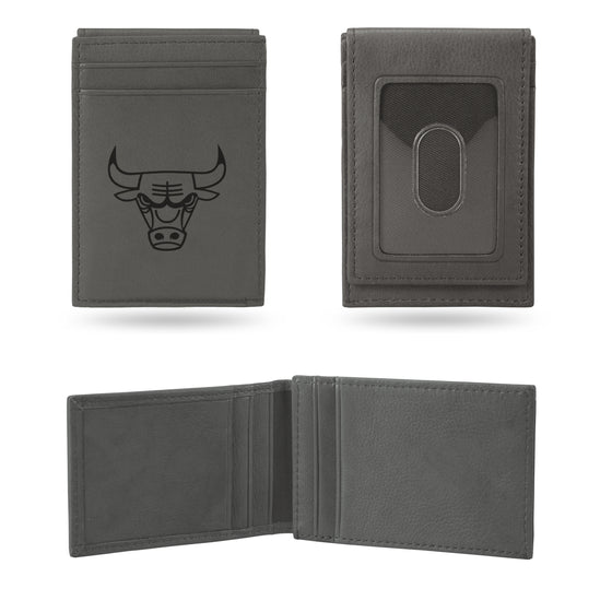 NBA Basketball Chicago Bulls Gray Laser Engraved Front Pocket Wallet - Compact/Comfortable/Slim